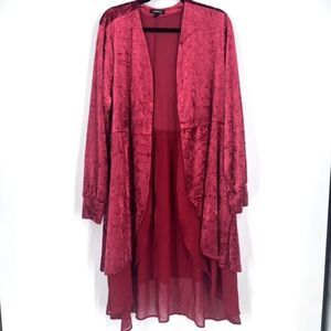 Torrid Berry Red Velvet with Chiffon Trim Ruffle Kimono Jacket Size 2X